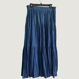 Vintage Miller Stockman Skirt Womens Small Blue Chambray Tiered Maxi Western